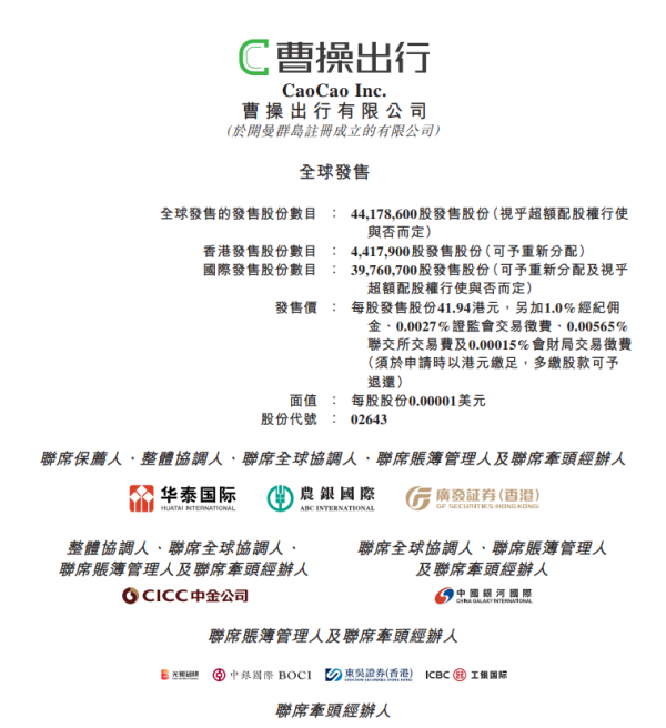 配资在线炒股配资 曹操出行申请通过香港IPO发行4418万股股票